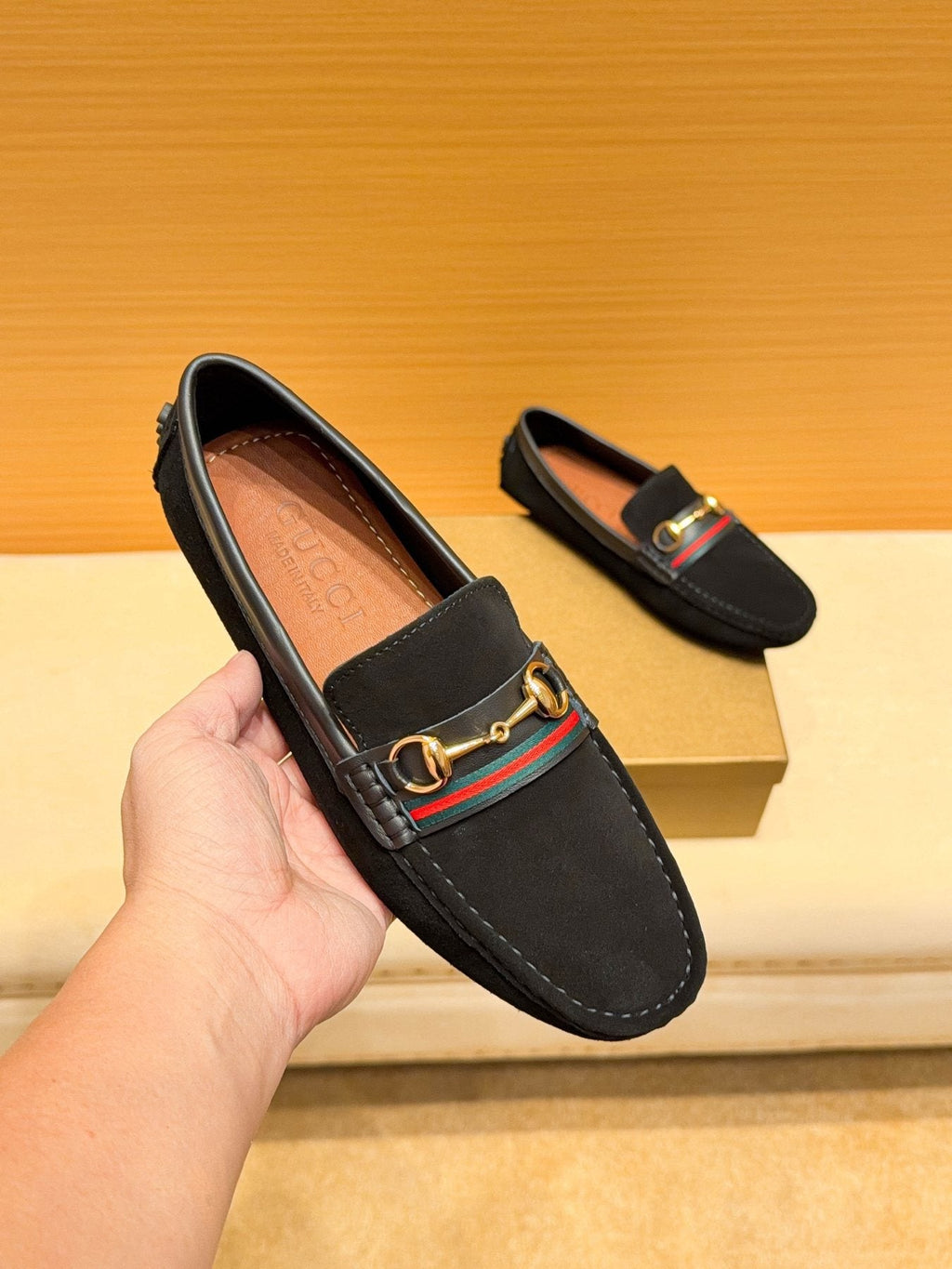 Black Web Stripe Bit Loafers — front