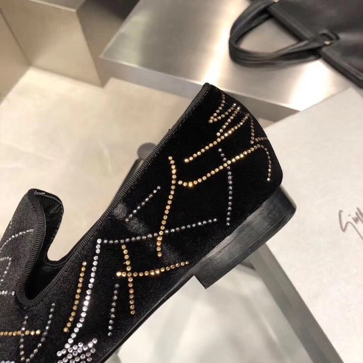 Giuseppe Zanotti Rhinestone Velvet Slip-On Shoes — detail