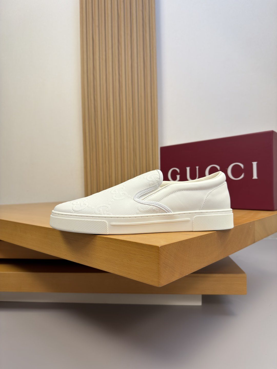 Ivory White Embossed Slip-On Sneakers — side