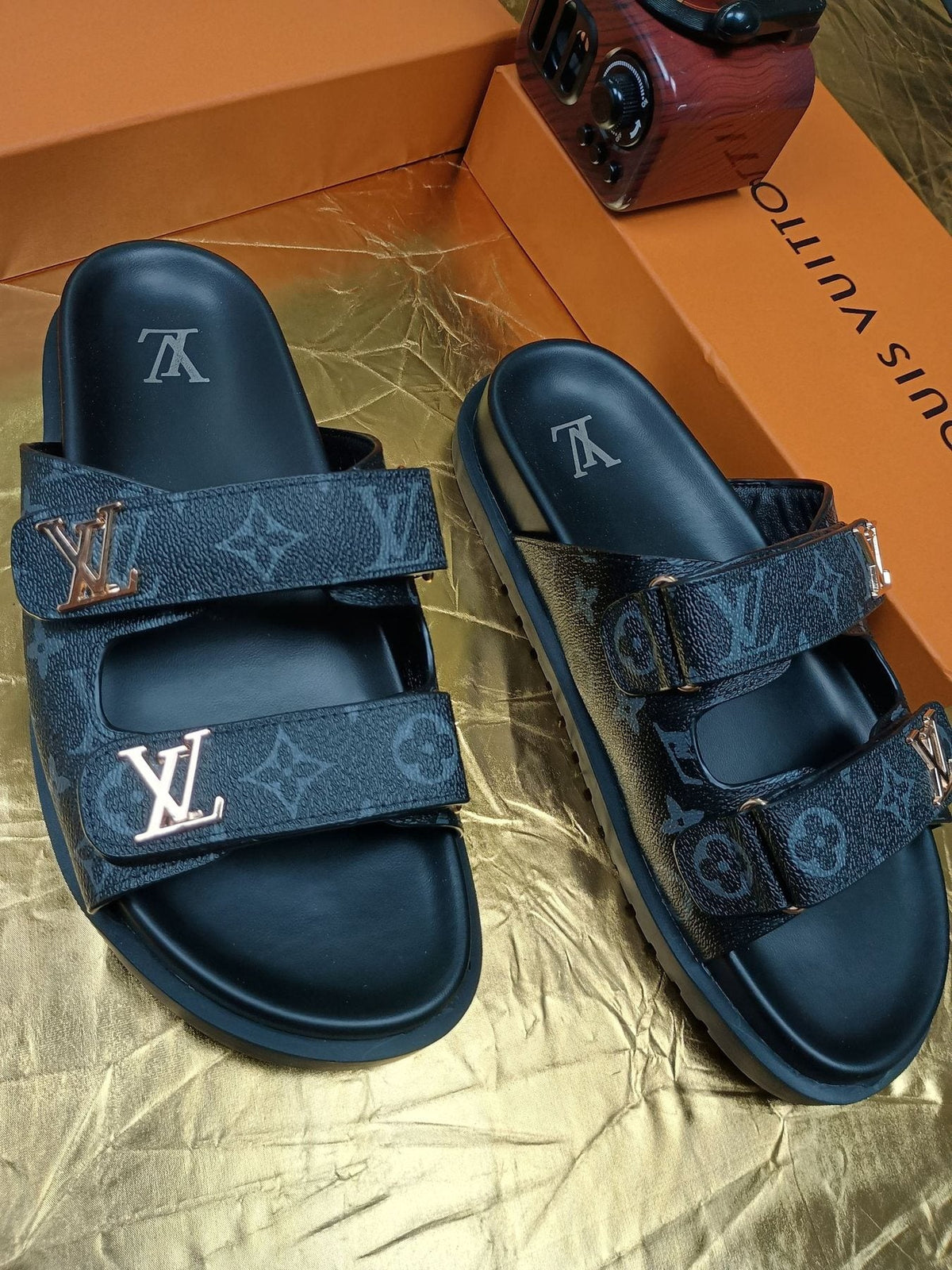Louis Vuitton Monogram Double-Strap Slide Sandals — front