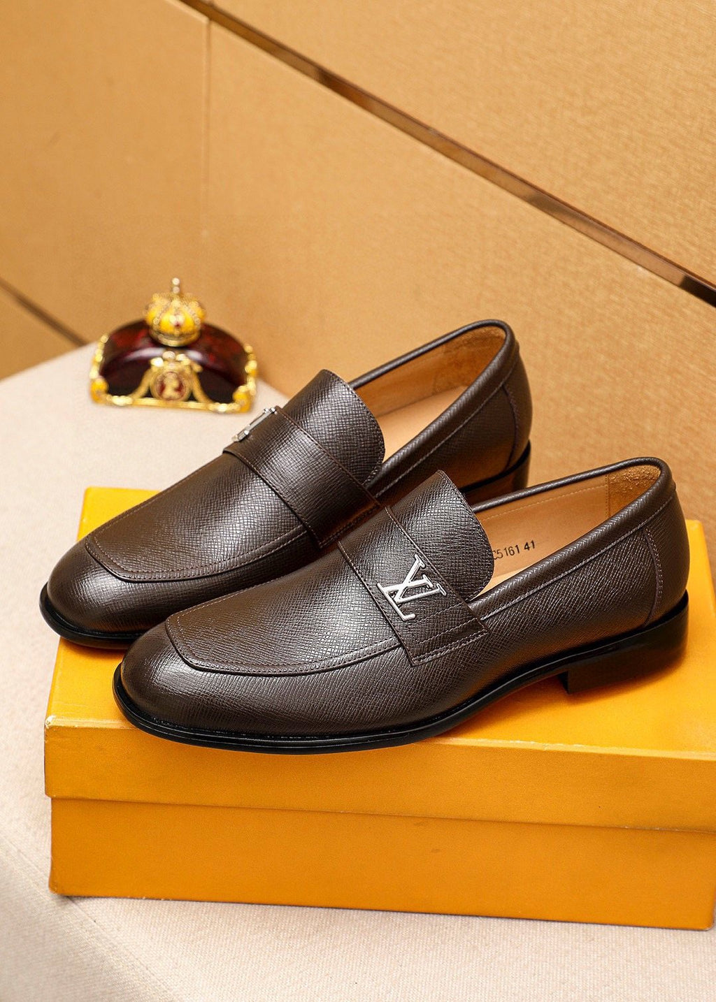 Louis Vuitton Dark Brown Textured Loafers — front