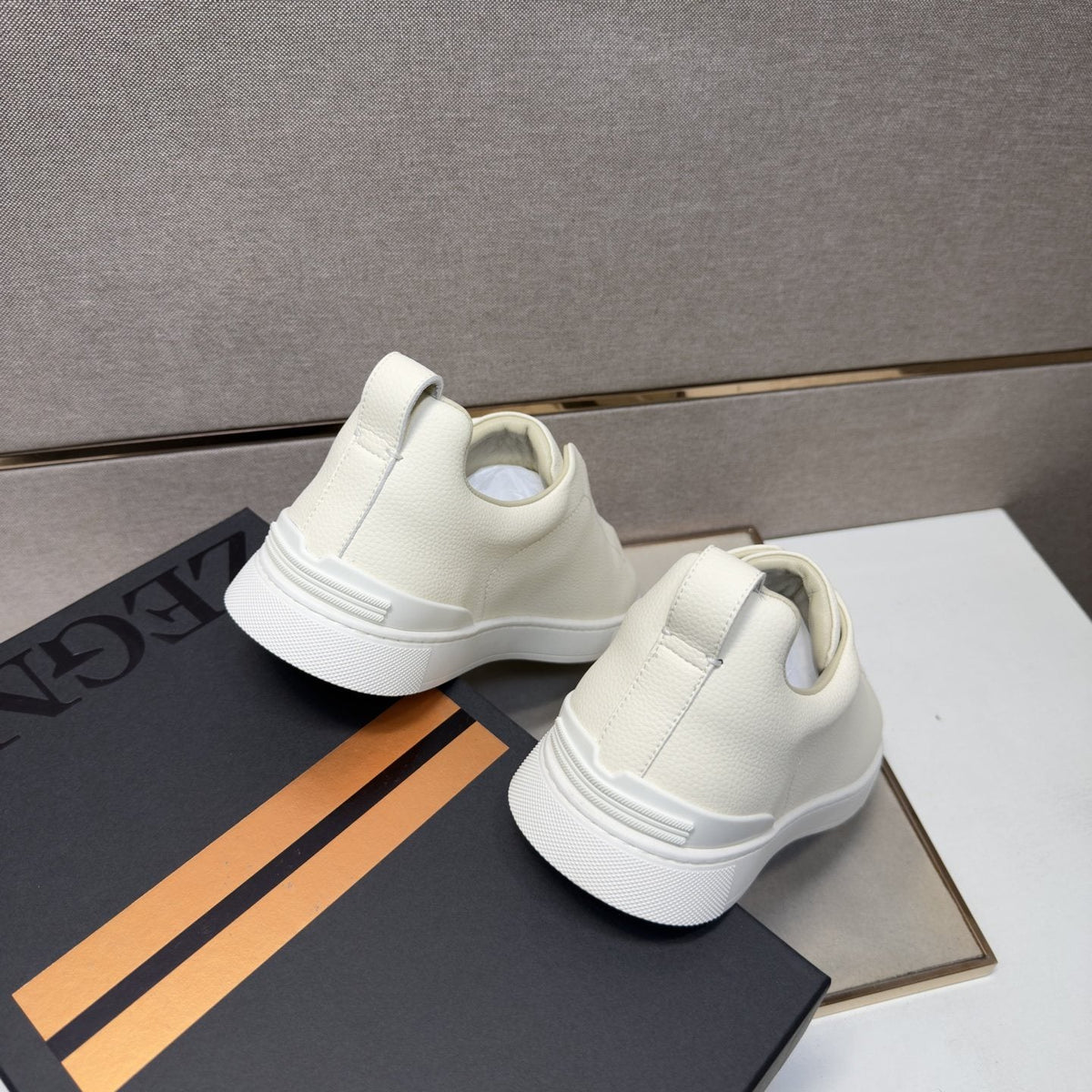 Zegna Cream Brown Lace Low-Top Sneakers — back