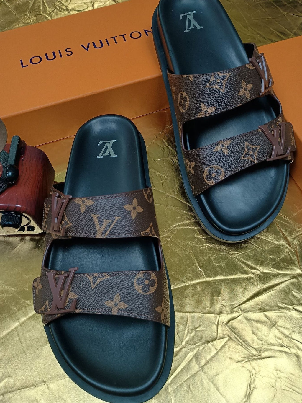 Louis Vuitton Monogram Double-Strap Slide Sandals — front