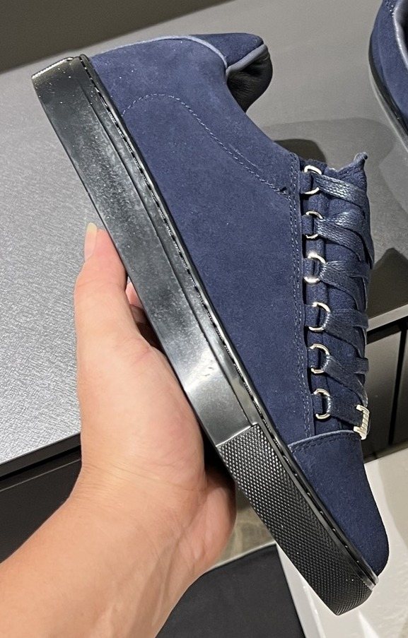 Balenciaga Navy Blue Textured Low-Top Sneakers — front