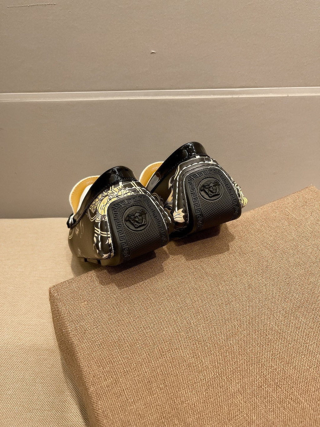 Versace Black & Gold Slip-On Loafers — back