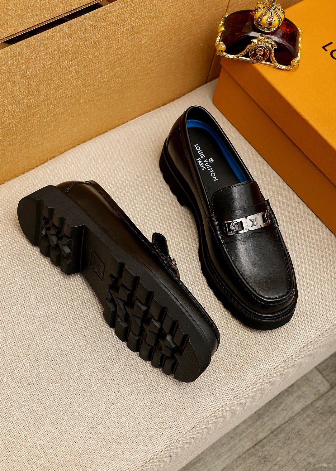 Louis Vuitton Black Metal-Bit Loafers — front