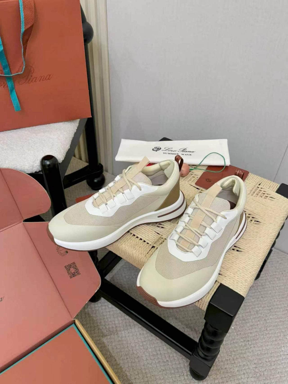Loro Piana Cream and Beige Low-Top Sneakers — front