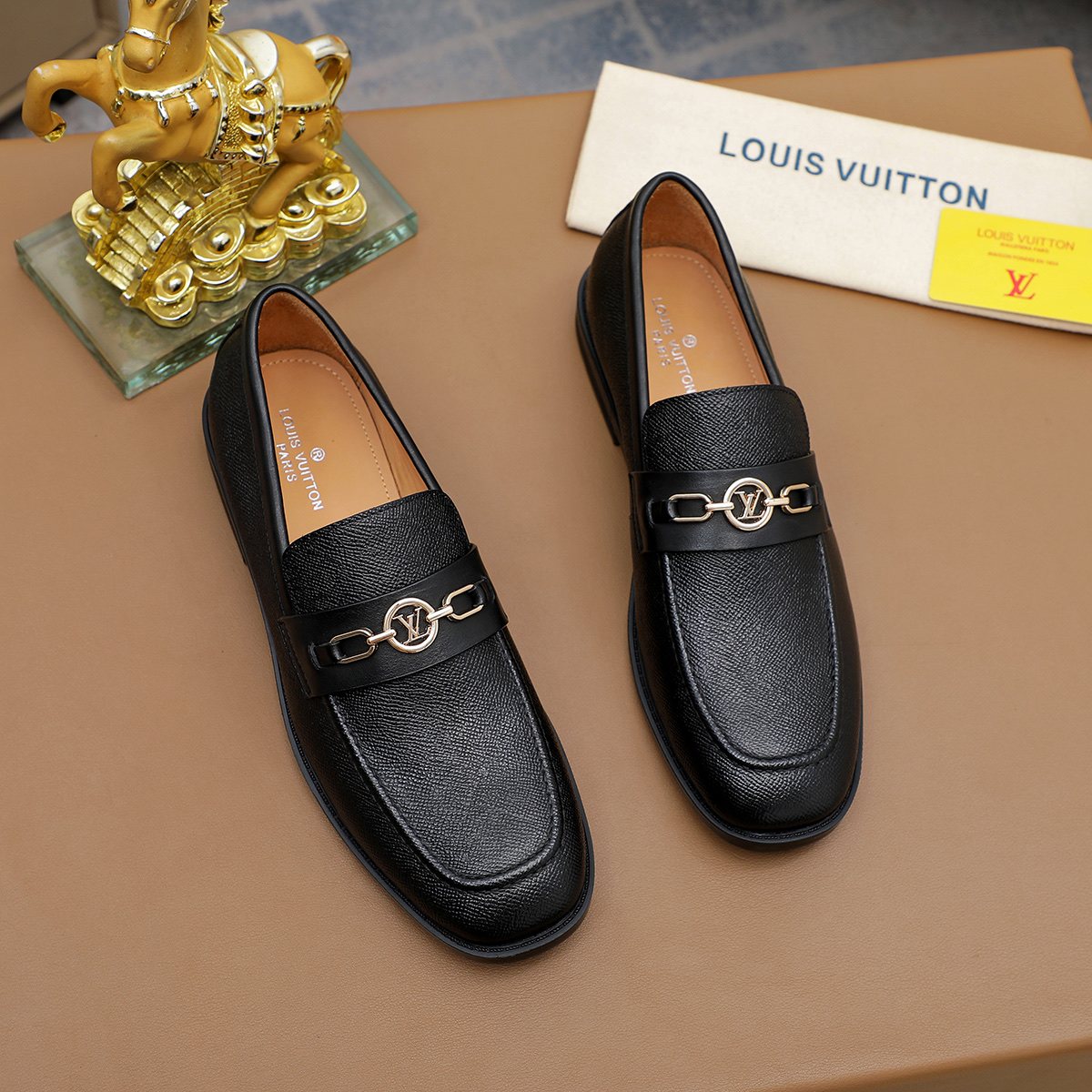 Louis Vuitton Black Metal-Link Loafers — front