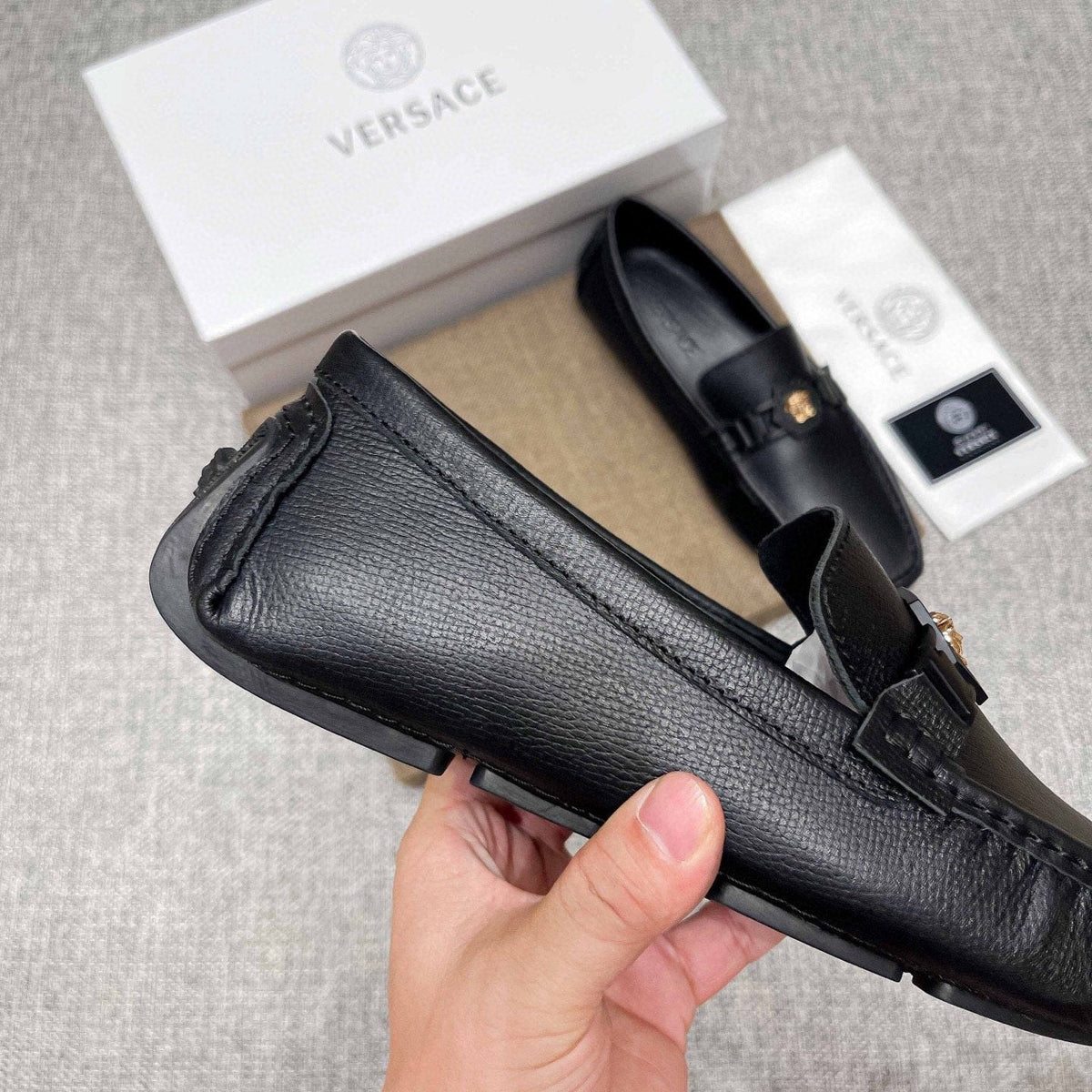 Versace Black Medallion Loafers — detail