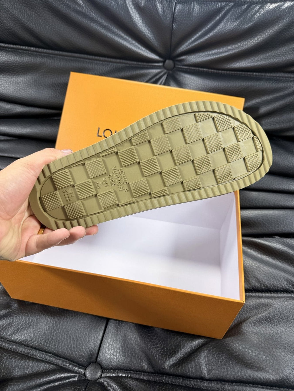 Louis Vuitton Embossed Slide Sandals — detail