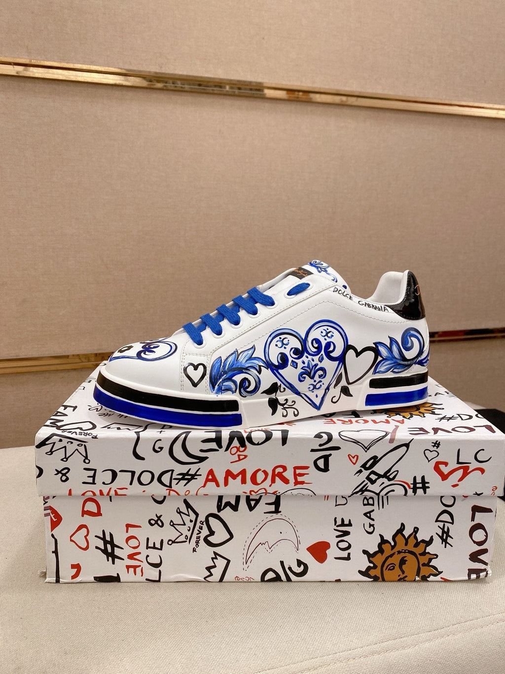 Dolce & Gabbana White Blue Graphic Sneakers — hero