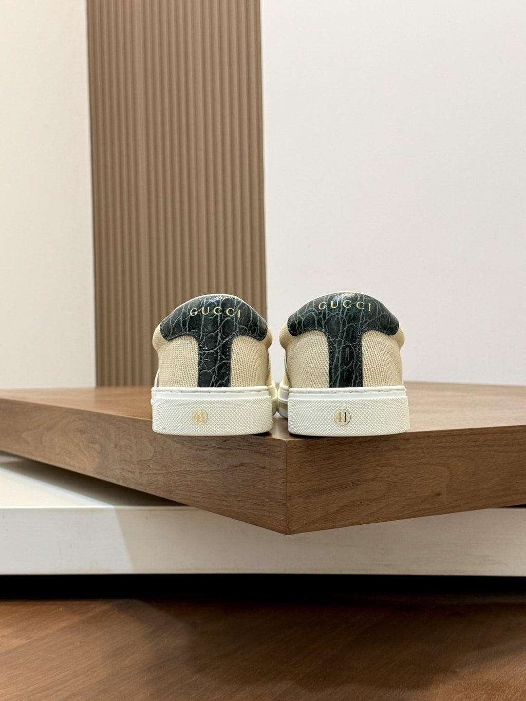Gucci Beige Web Stripe Slip-On Sneakers — back