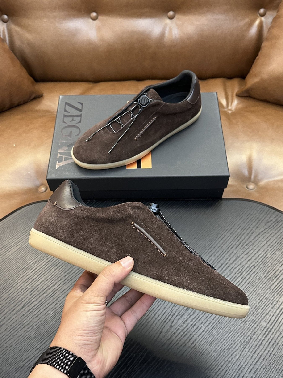 Zegna Triple Stitch Slip-On Sneakers — side