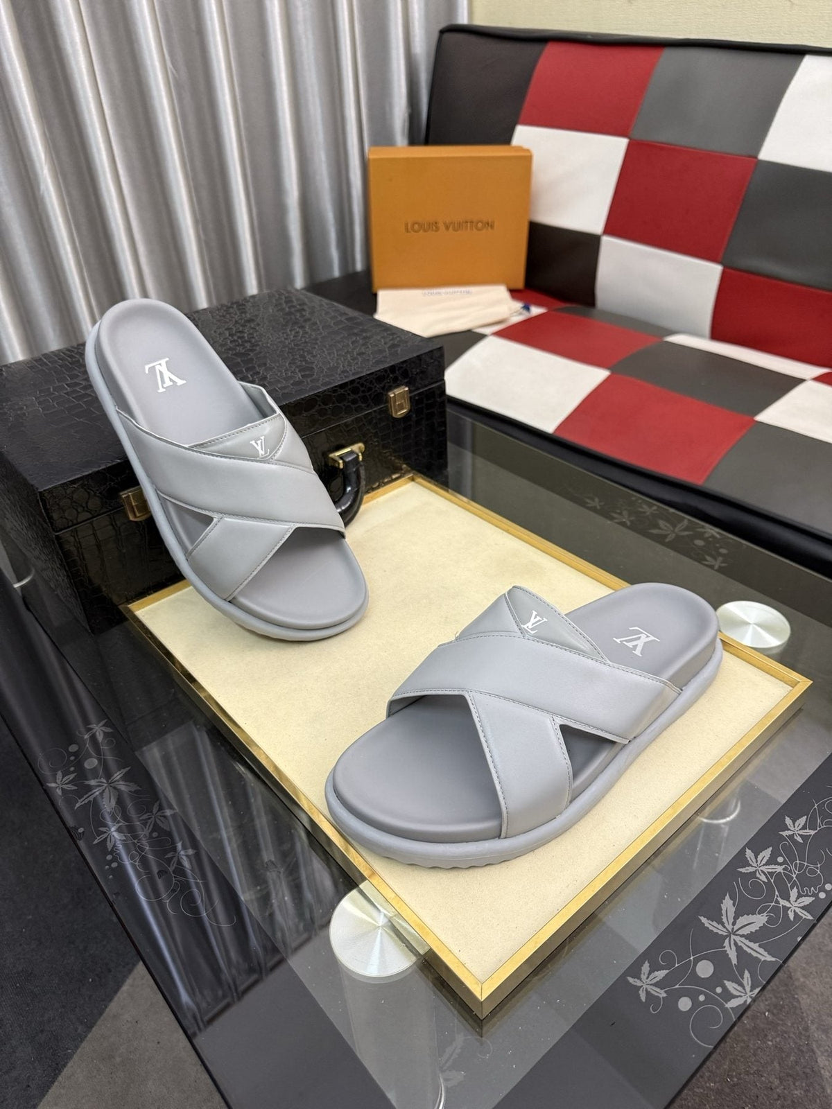 Louis Vuitton Black Crossover Slide Sandals — front