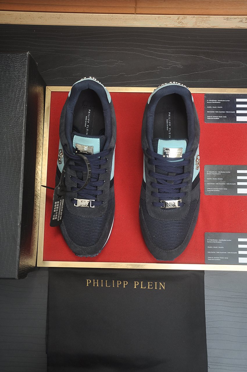 Philipp Plein White and Light-Gray Low-Top Sneakers — front