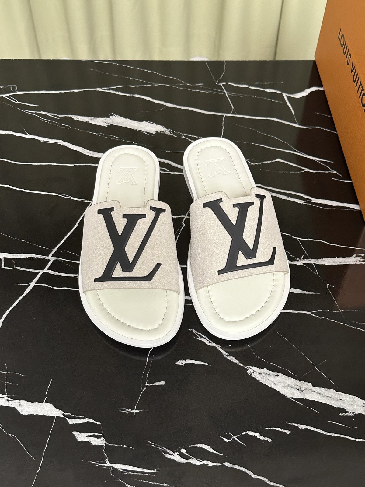Louis Vuitton Logo Strap Slide Sandals — front