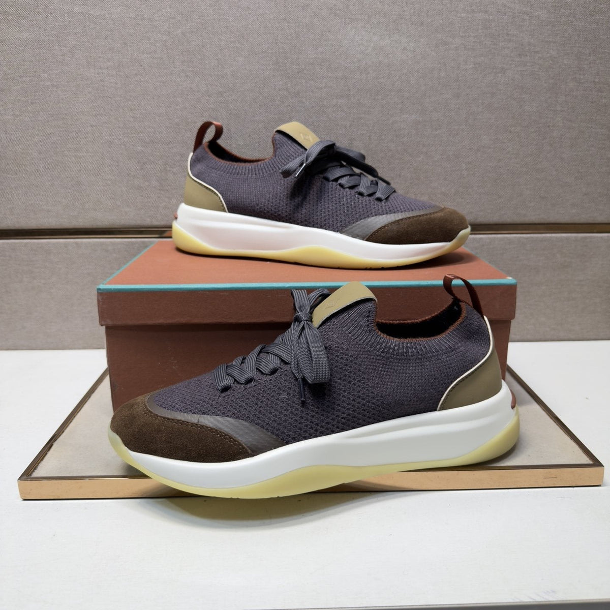 Loro Piana Men’s Mixed-Material Low-Top Sneakers — front