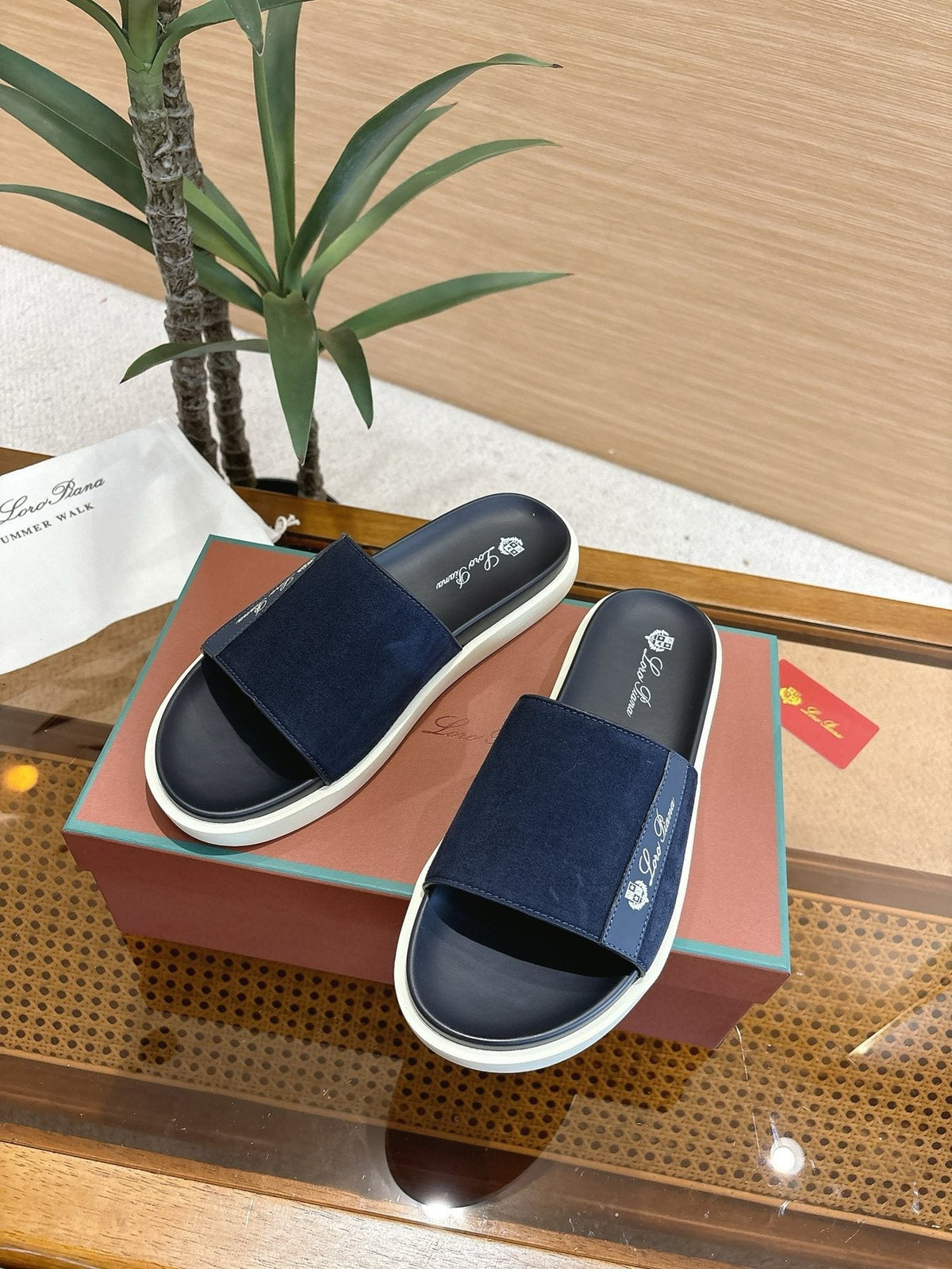 Loro Piana Wide-Strap Slide Sandals — front