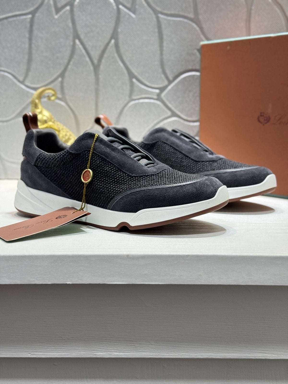 Loro Piana Textured Lace-Up Sneakers — front