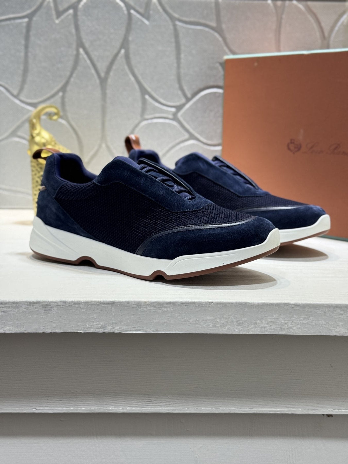 Loro Piana Textured Lace-Up Sneakers — front