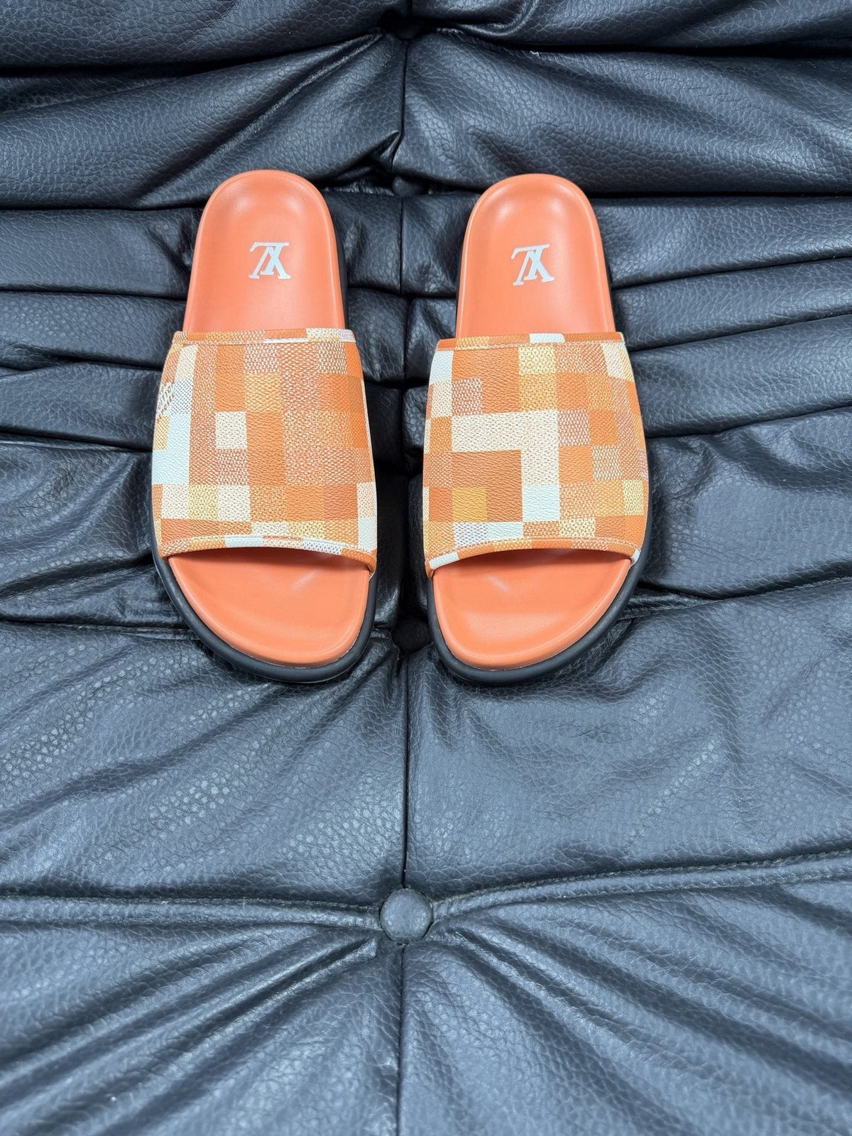 Louis Vuitton Checkerboard Slide Sandals — front