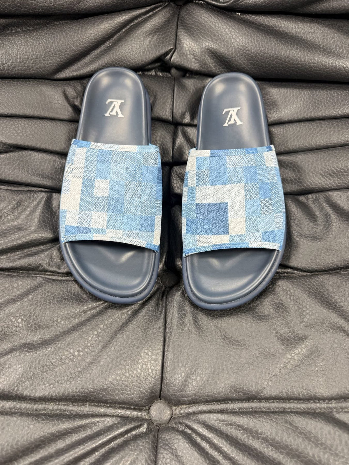 Louis Vuitton Checkerboard Slide Sandals — front
