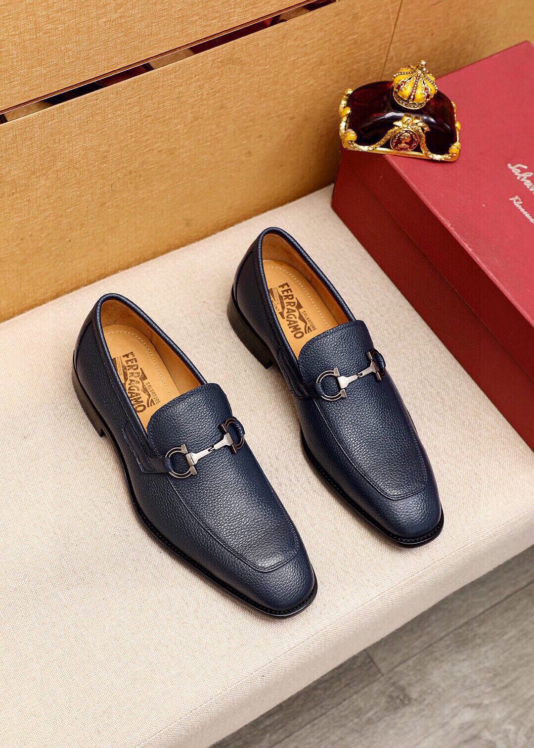 Ferragamo Textured Leather Bit Loafers — front