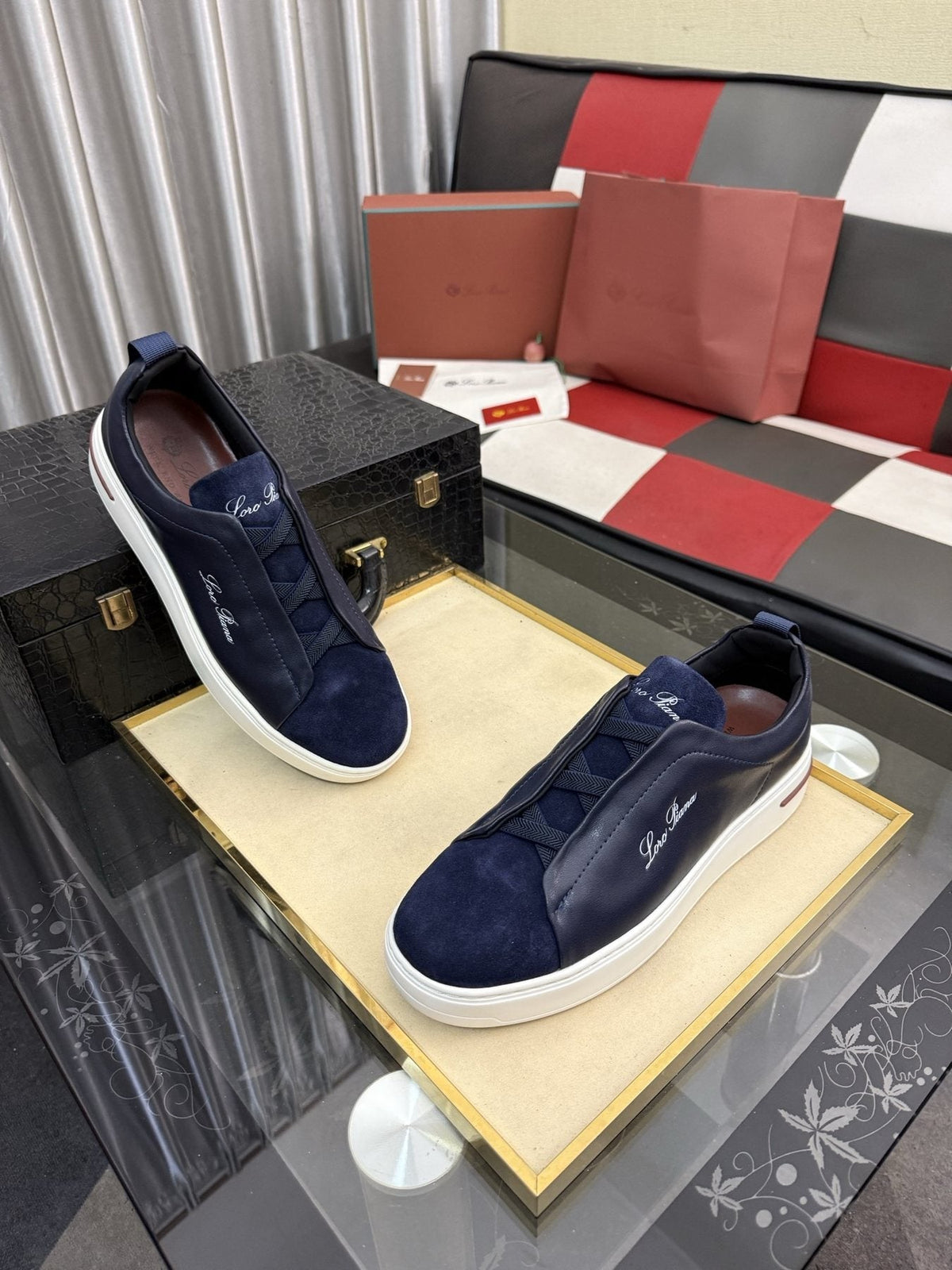 Loro Piana Side-Logo Slip-On Sneakers — front