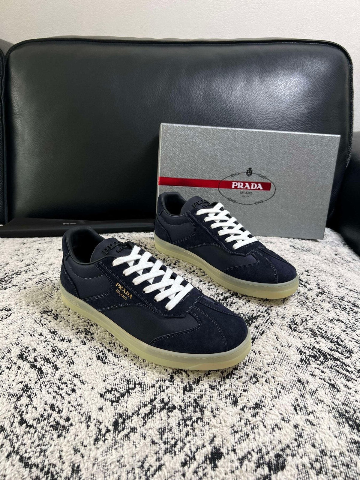 Prada Off-White Beige Low-Top Sneakers — side