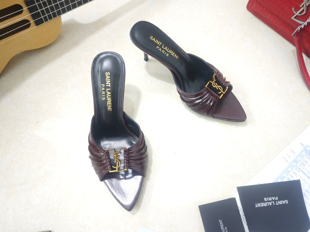 Saint Laurent Ruched Logo Mule Heels — hero