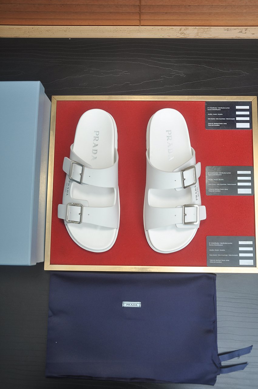 Prada Double-Buckle Slide Sandals — front