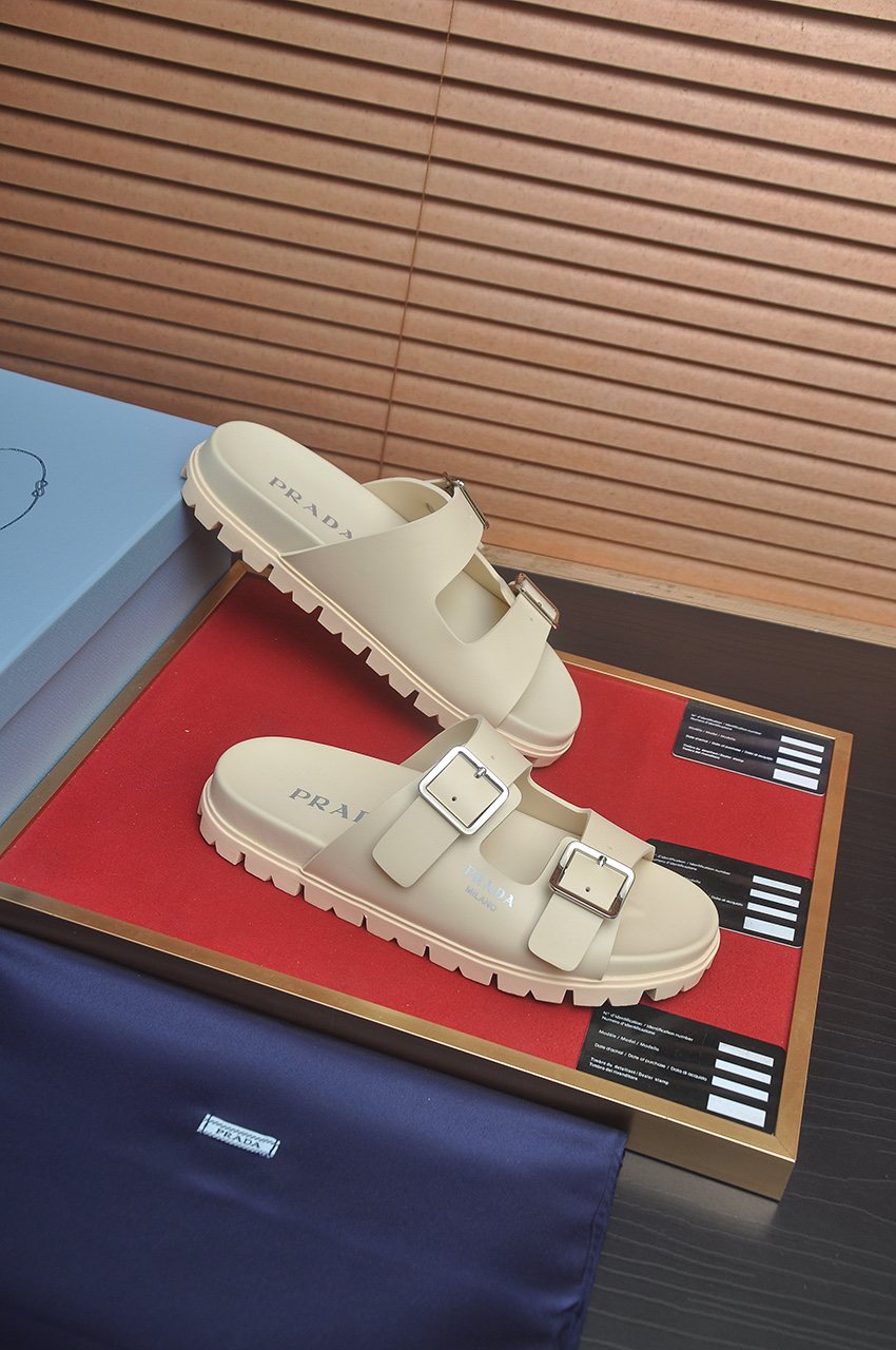 Prada Double-Buckle Slide Sandals — side