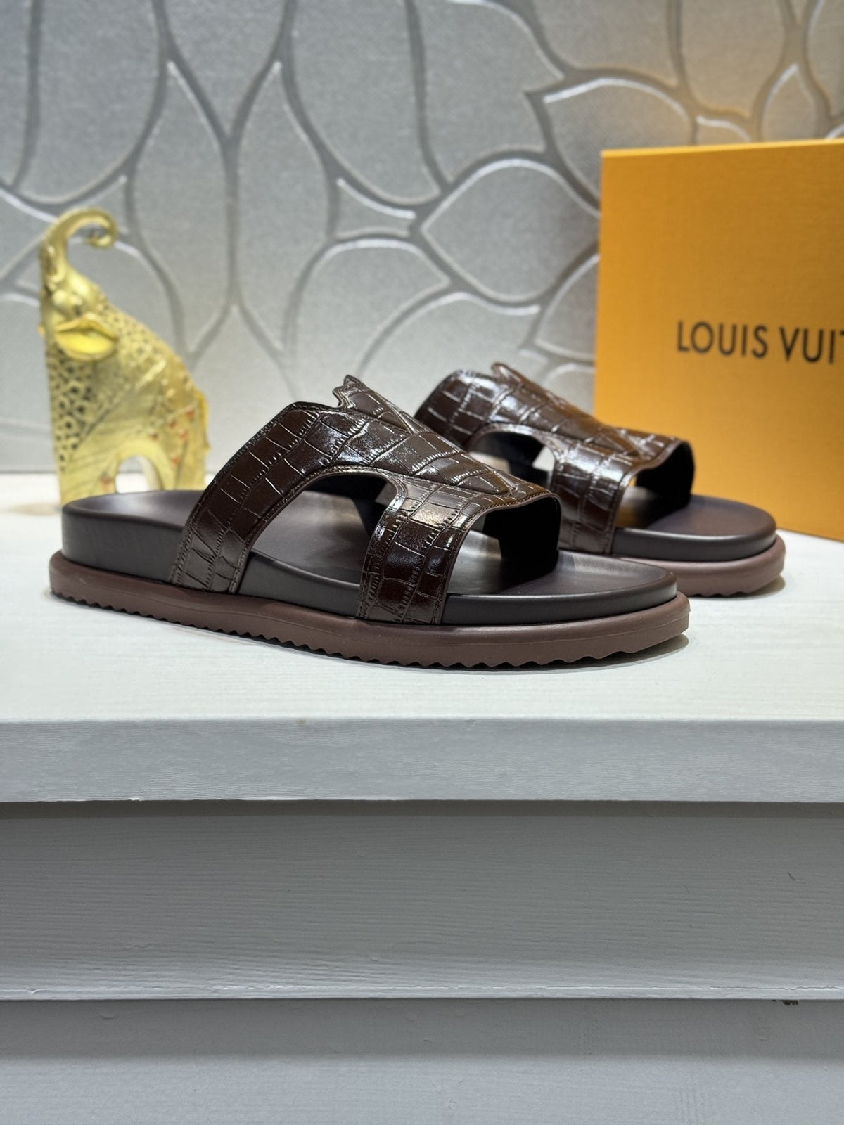 Louis Vuitton Embossed Strap Slide Sandals — front