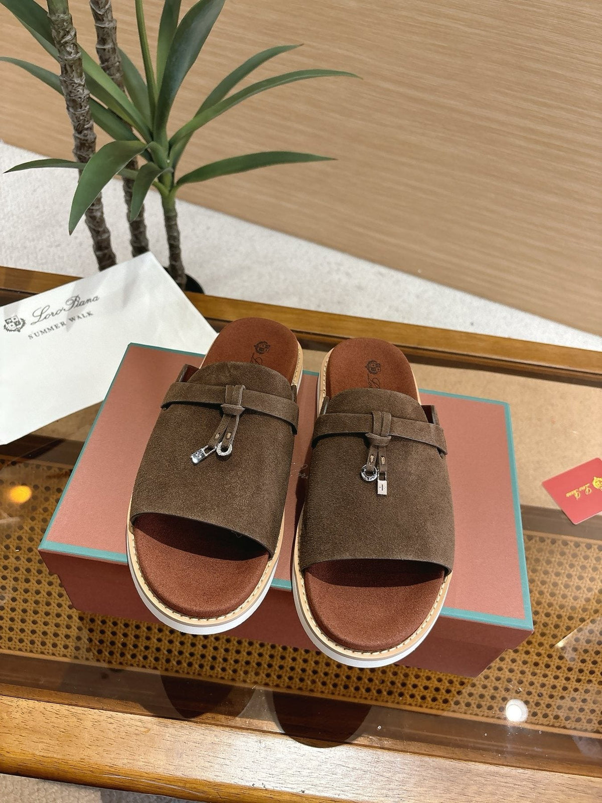 Loro Piana Textured Leather Mule Sandals — front