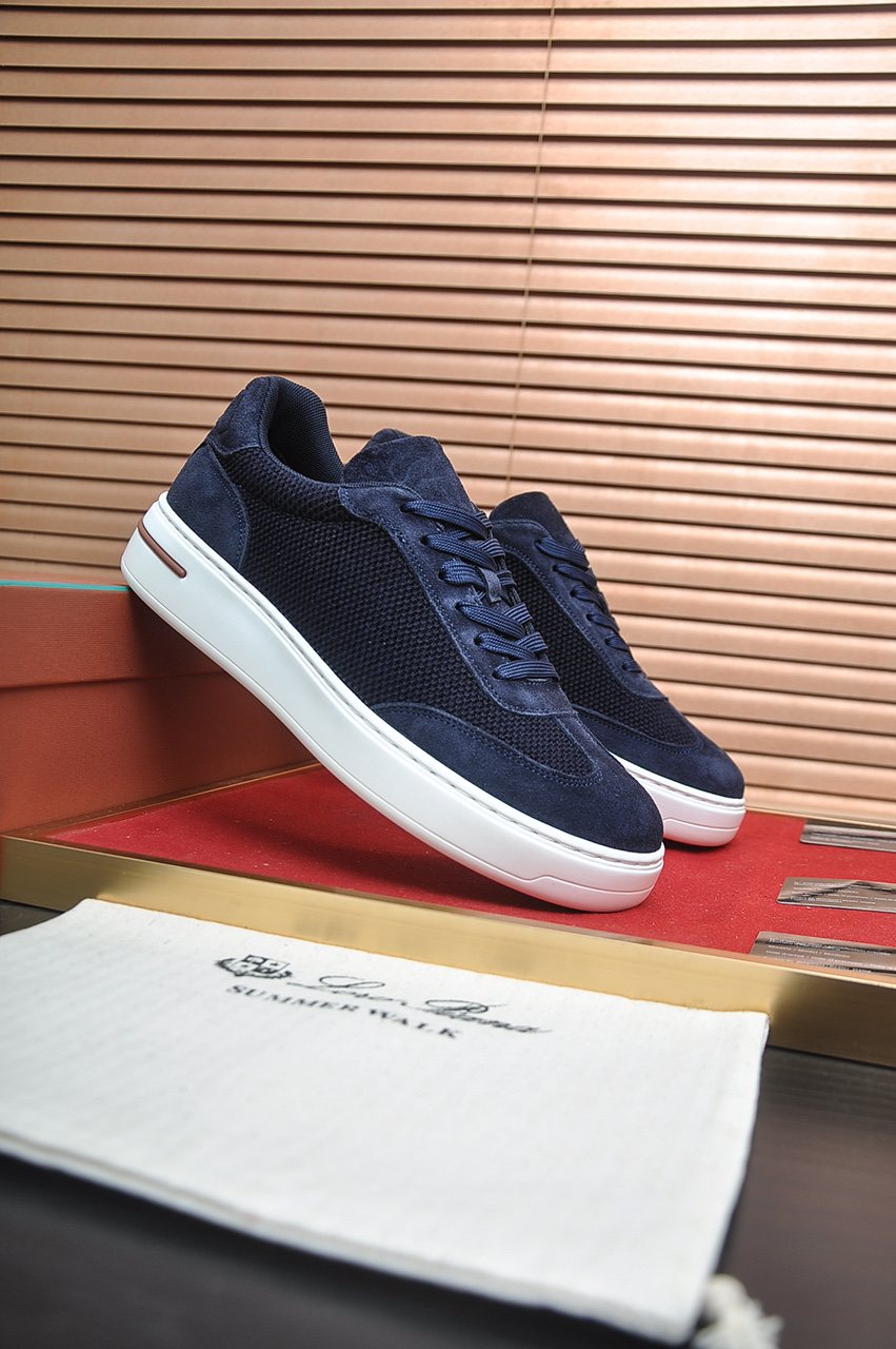 微商相册测试鞋子-Loro Piana Textured Lace-Up Sneakers — front
