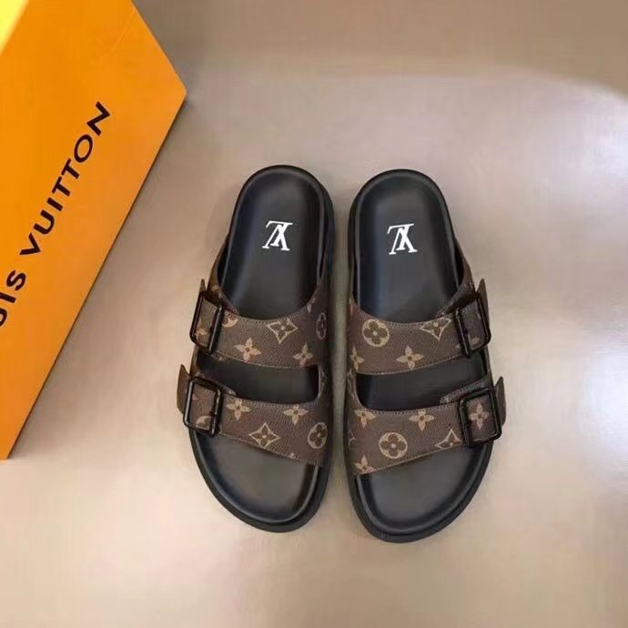 Louis Vuitton Monogram Buckle Slide Sandals — front