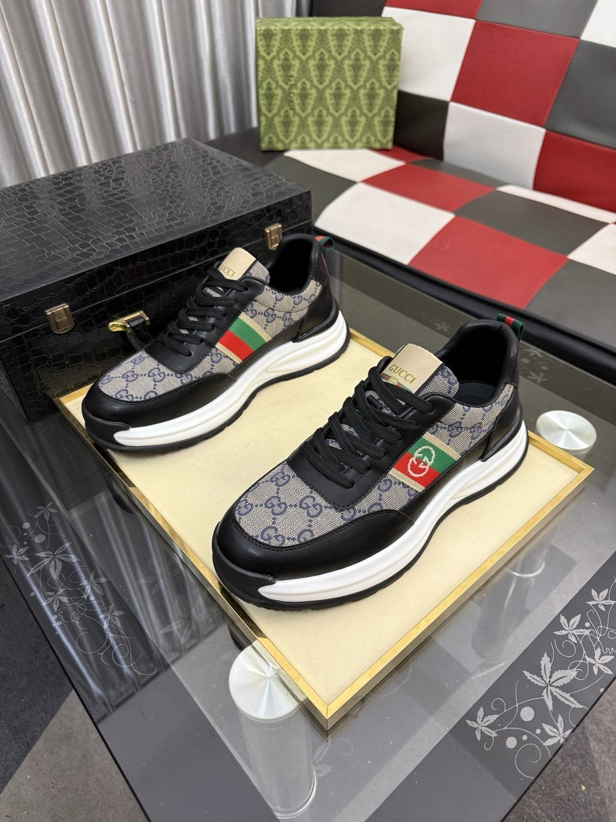 Gucci Monogram Stripe Low-Top Sneakers — front