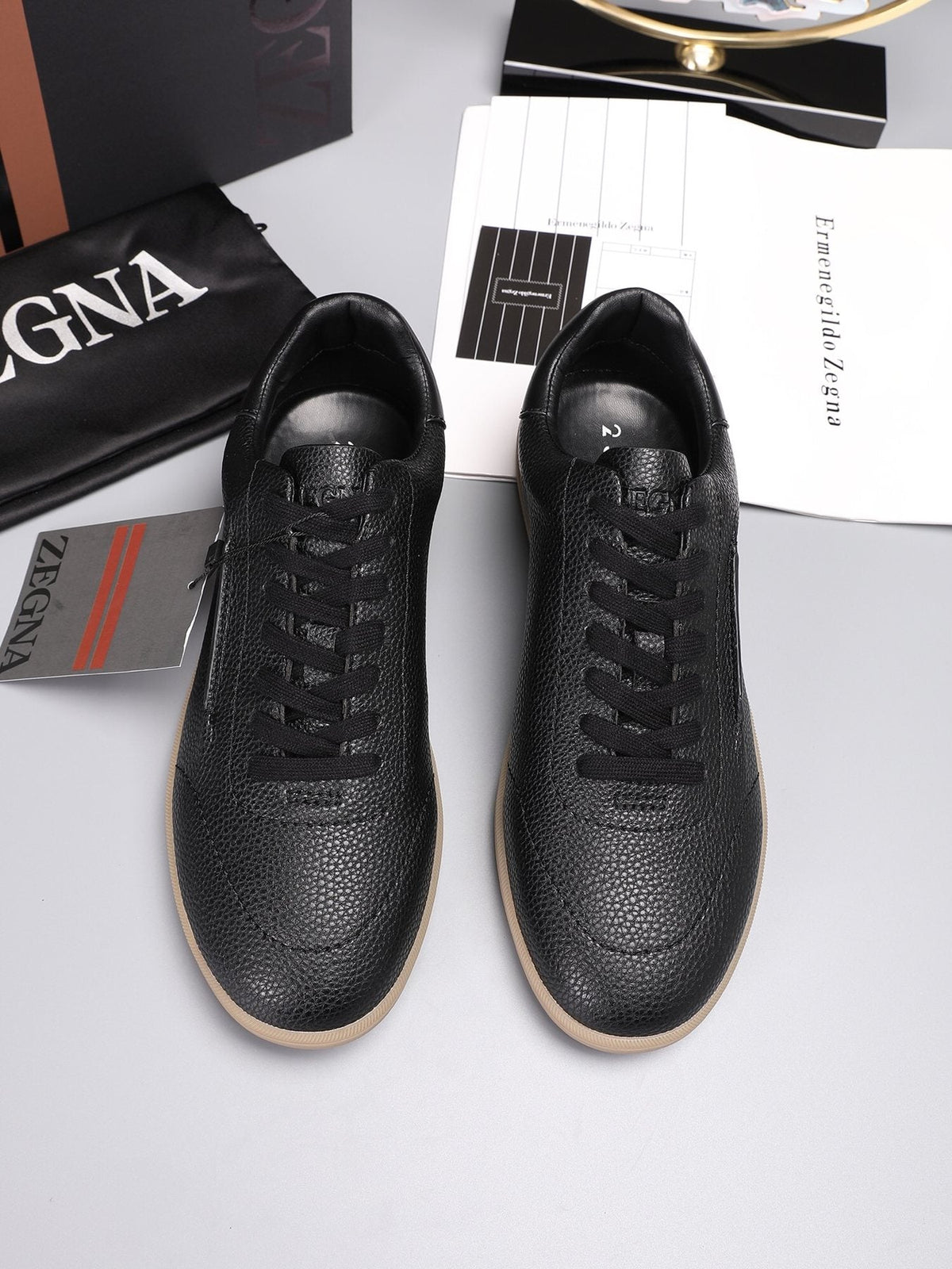 ZEGNA Textured Leather Sneakers — front