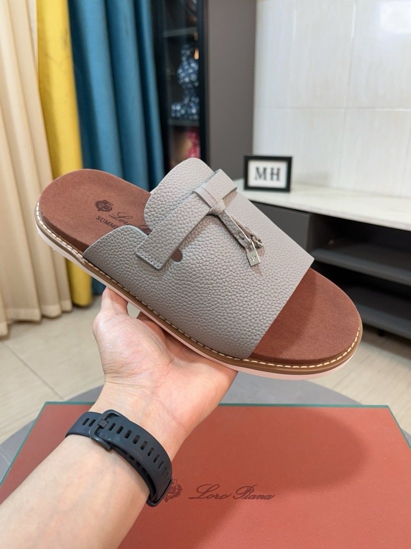 Loro Piana Textured Slide Sandals — front