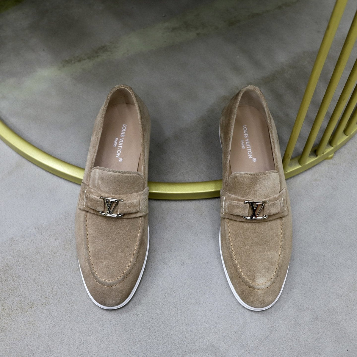 Louis Vuitton Suede-Like Metal Hardware Loafers — front