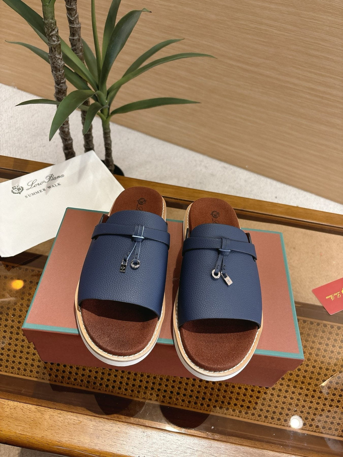 Loro Piana Leather Slide Sandals — front