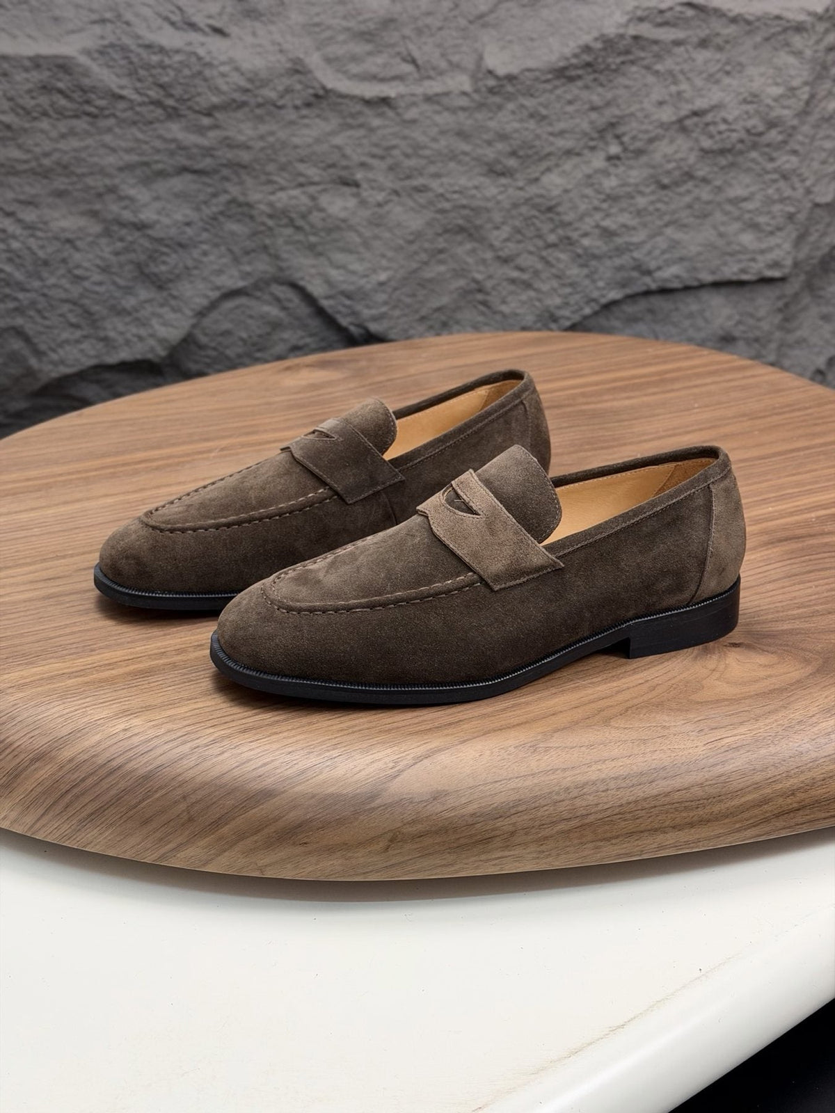 Men’s Textured Leather Penny Loafers — front