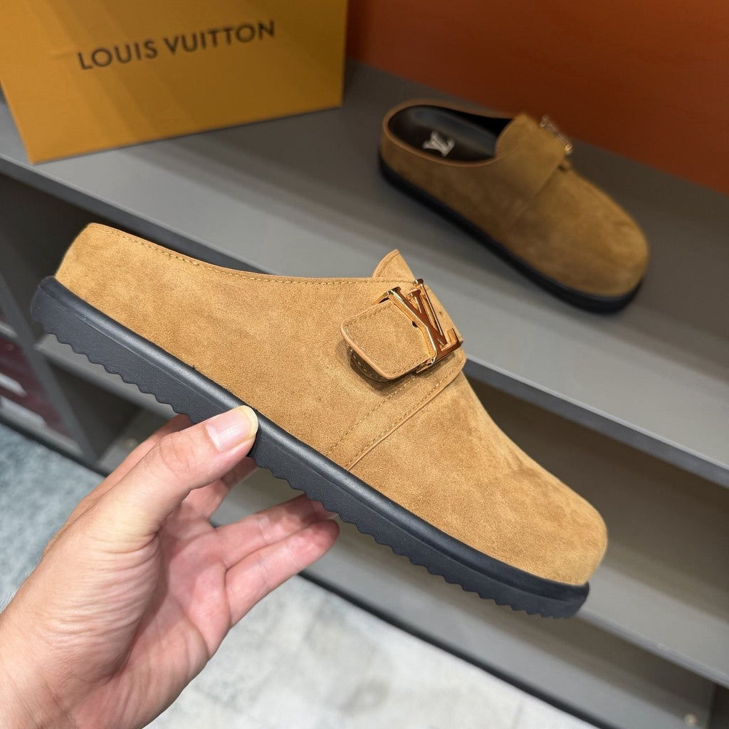 Louis Vuitton Tan Adjustable Strap Slip-On Shoes — side