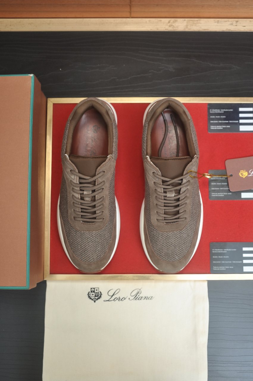 Loro Piana Textured Lace-Up Sneakers — front