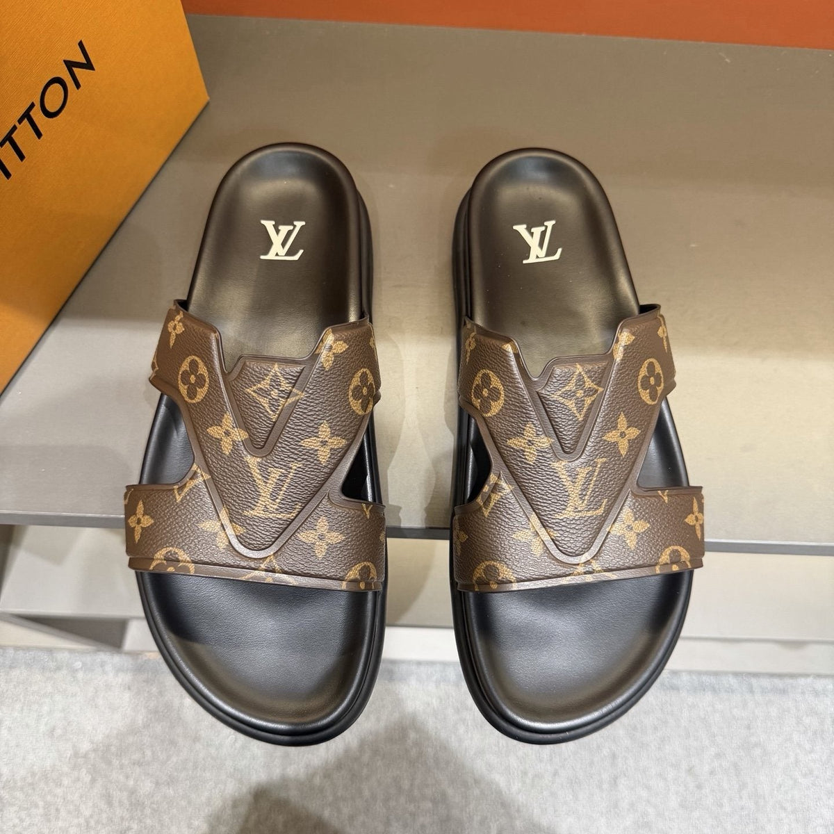 Louis Vuitton Monogram Cross-Strap Slide Sandals — front