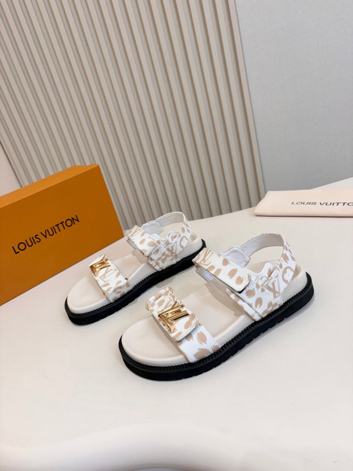 Louis Vuitton Patterned Two-Strap Slide Sandals — front