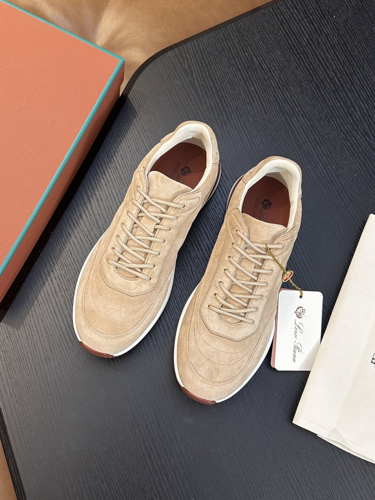 Loro Piana Gray and Charcoal Low-Top Sneakers — front