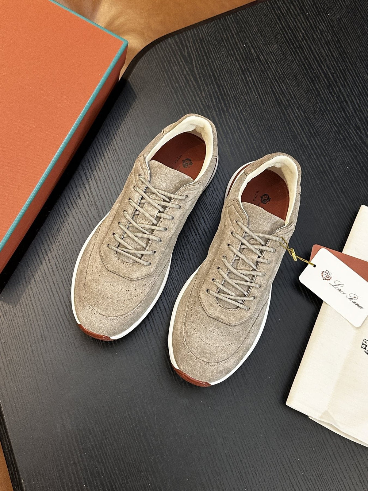 Loro Piana Gray and Charcoal Low-Top Sneakers — front
