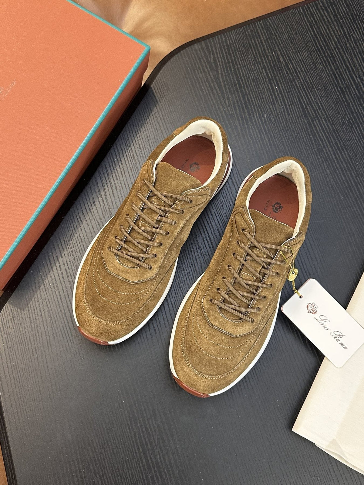 Loro Piana Taupe-Gray Low-Top Sneakers — front