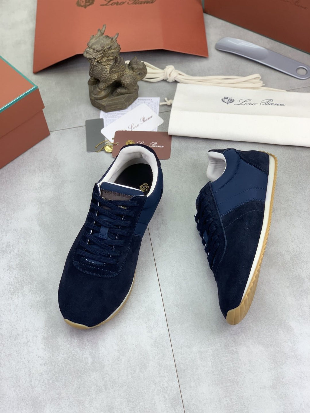 Loro Piana Contrast-Collar Low-Top Sneakers — side